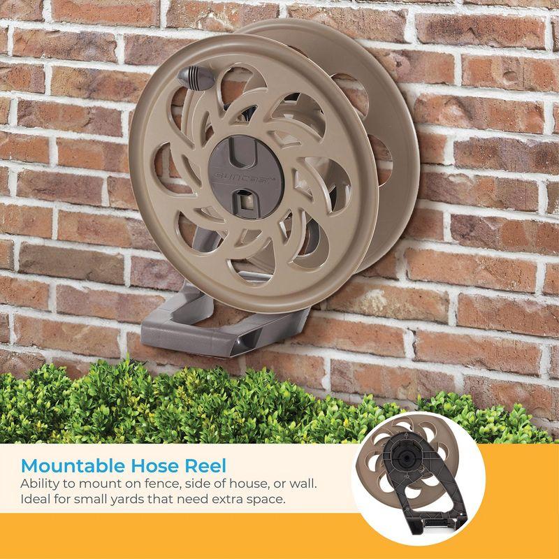 Suncast CPLSTA125B 125' Wall-Mounted Side Tracker Garden Hose Reel for 5/8" Hose with Guide for Patio or Garden, Dark Taupe