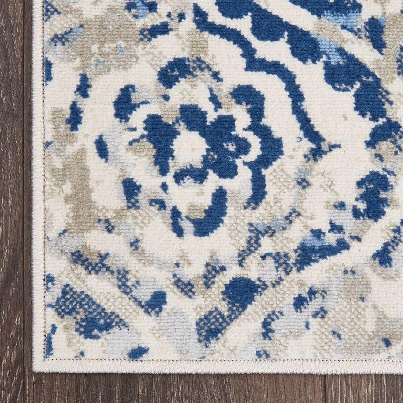 Home Dynamix Melrose Audrey Ogee Damask Area Rug, Ivory/Blue, 7'10"x10'2"