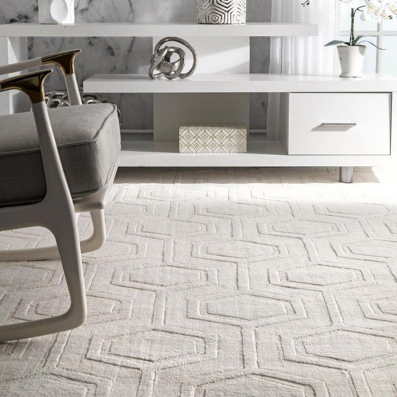 Nuloom Ambrose Geometric 2x8 Wool Runner Indoor Area Rug for Living Room Bedroom Dining Room Entryway Hallway Kitchen, Ivory
