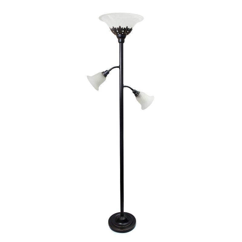 Torchiere Floor Lamp with 2 Reading Lights and Scalloped Glass Shades Bronze/White - Lalia Home: Adjustable, UL Listed, Metal Body