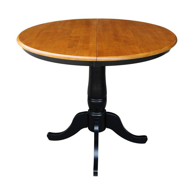 36" Round Top Pedestal Extendable Dining Table with 12" Drop Leaf Black/Red - International Concepts: Mid-Century Modern, Seats 6