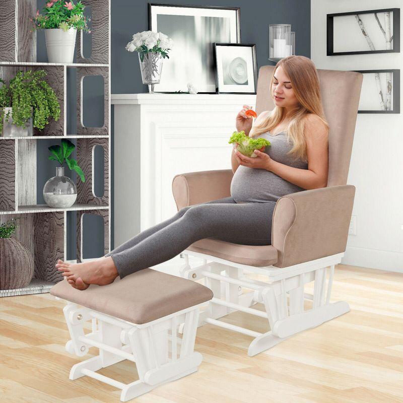 Costway Baby Nursery Relax Rocker Rocking Chair Glider & Ottoman Set w/Cushion Pink