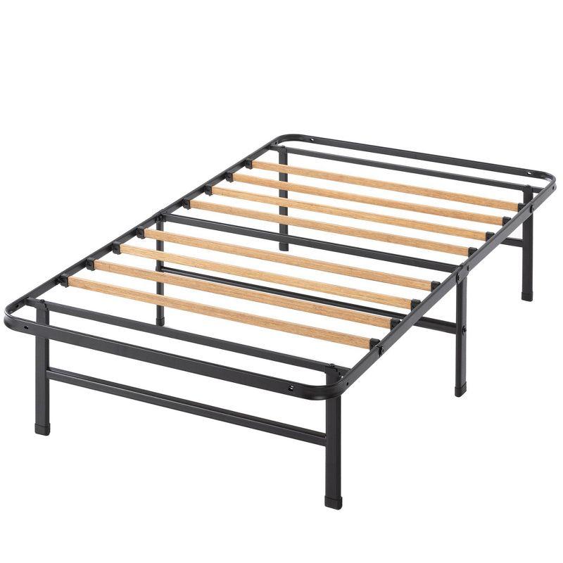 Twin Black Metal Bed Frame with Bamboo Slats