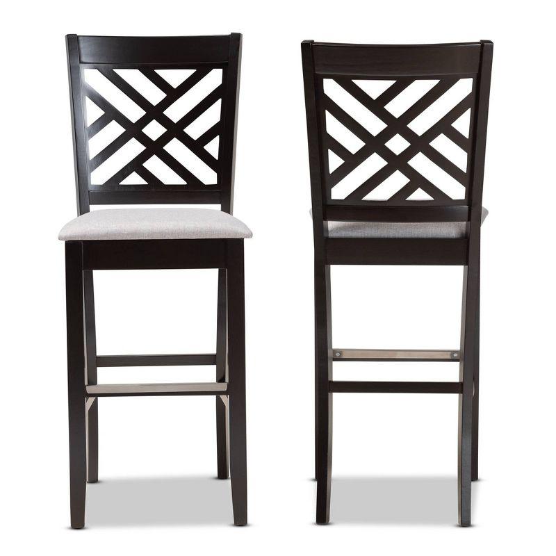 Espresso Brown and Grey Fabric Upholstered Barstool Set with Metal Accents