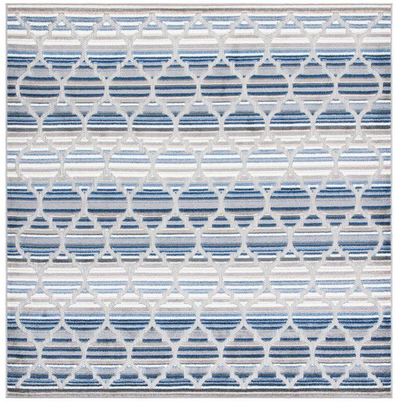 Cabana Blue and Gray Geometric Square Indoor/Outdoor Rug