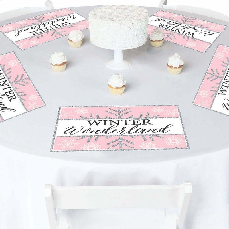 Big Dot of Happiness Pink Winter Wonderland - Party Table Decorations - Holiday Snowflake Birthday Party and Baby Shower Placemats - Set of 16