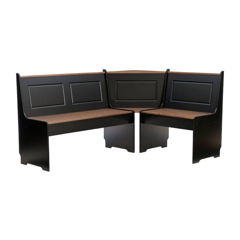 Linon 3pc Ardmore Breakfast Nook Storage Benches Dining Set Black/Pecan: Mid-Century Modern, Wood, 6-Seat Capacity