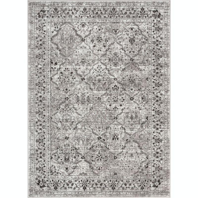 Well Woven Argos Ivory Grey Vintage Oriental Panel Area Rug 8x10 (7'10" x 9'10")