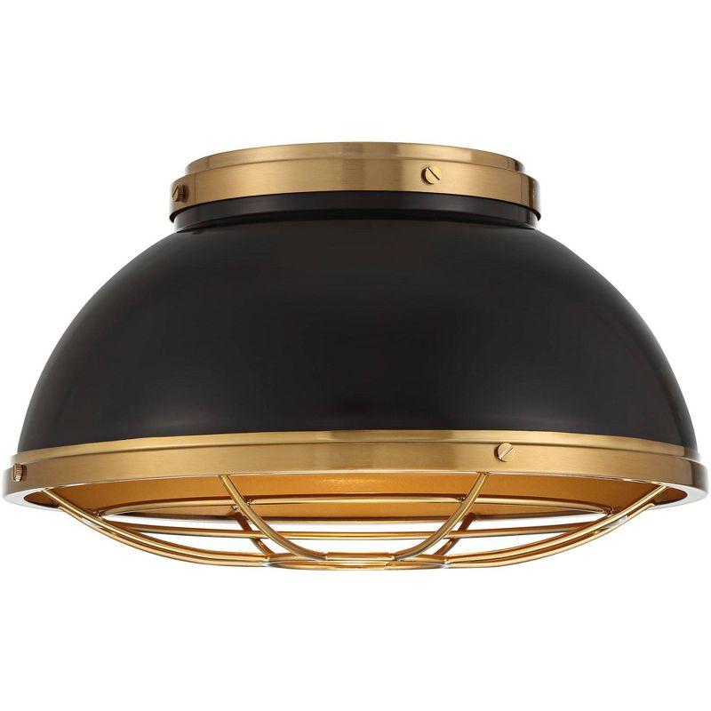 Modern 18" Black Glass Bowl Ceiling Light with Brass Accents