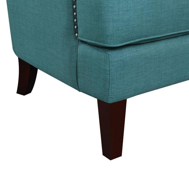 Transitional Teal Winged Accent Chair with Silver Nailhead Trim