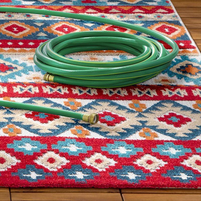 Dahlia Red and Multicolor Tufted Stripe Rectangular Rug