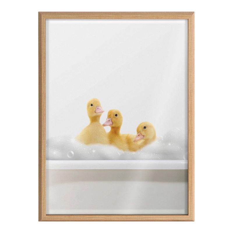 Natural Framed Baby Ducks Bubble Bath Wall Art