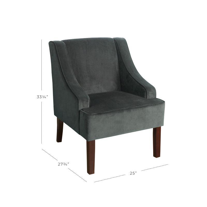 Gray Velvet Swoop Arm Accent Chair with Wood Legs