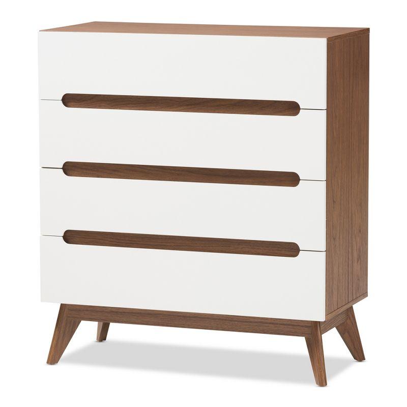 Calypso White and Walnut Mid-Century Modern 4-Drawer Chest