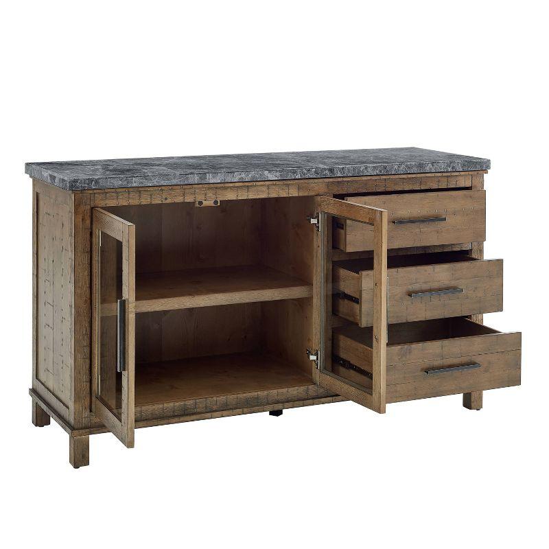 Transitional 60'' Gray Marble Top Driftwood Server with Storage