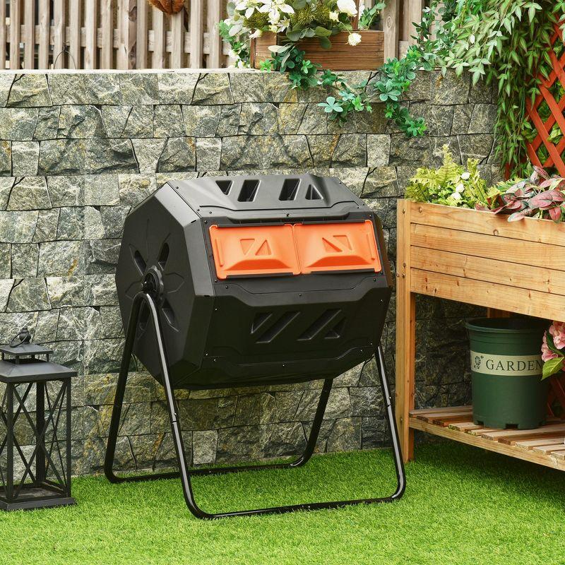 Outsunny Tumbling Compost Bin Outdoor 360° Dual Chamber Rotating Composter 43 Gallon