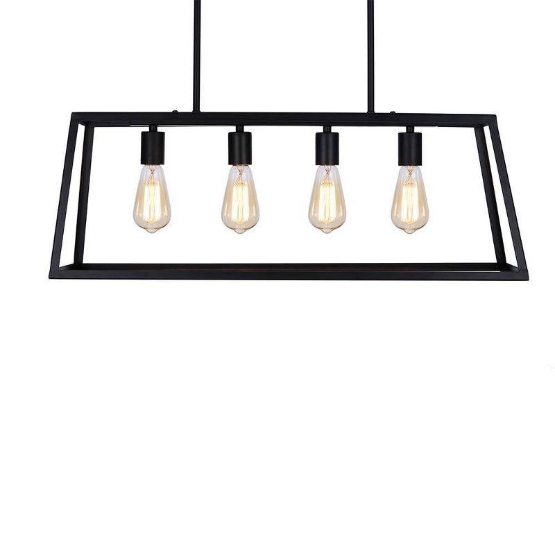 30" Industrial 4-Light Rectangular Island Chandelier (Includes LED Light Bulb) Matte Black - Cresswell Lighting: ETL Listed, Metal Body