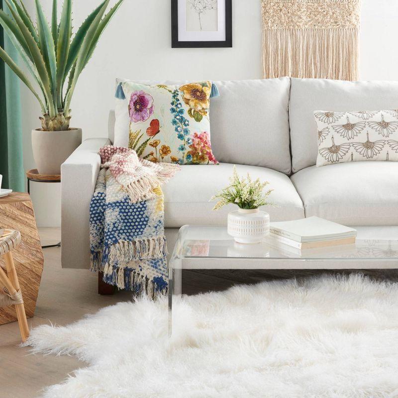 18"x18" Sofia Embellished Floral Garden Square Throw Pillow - Mina Victory: Handmade, Embroidered, Indoor Decor