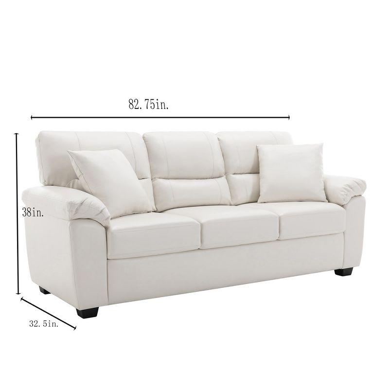 6 seater  Living Room Sofa Loveseat Set Comfortable Faux Leather Couch with Pillows White-Morden Fort