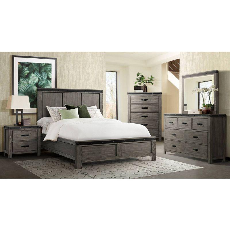 Gray Pine Transitional 5-Drawer Chest with Black Metal Trim