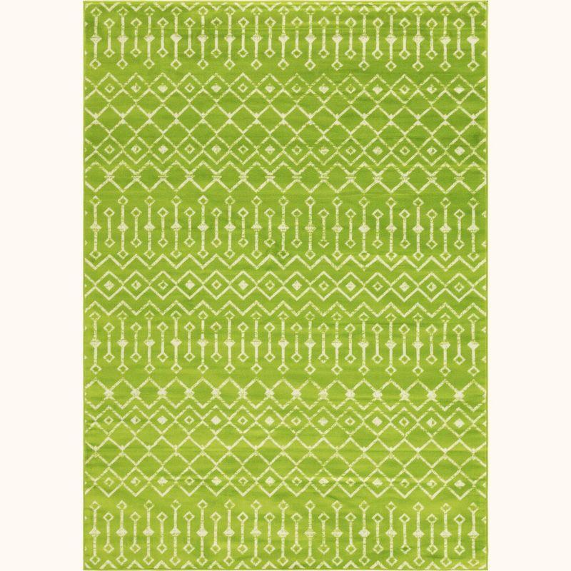 Green Rectangular Synthetic Trellis Easy Care Rug