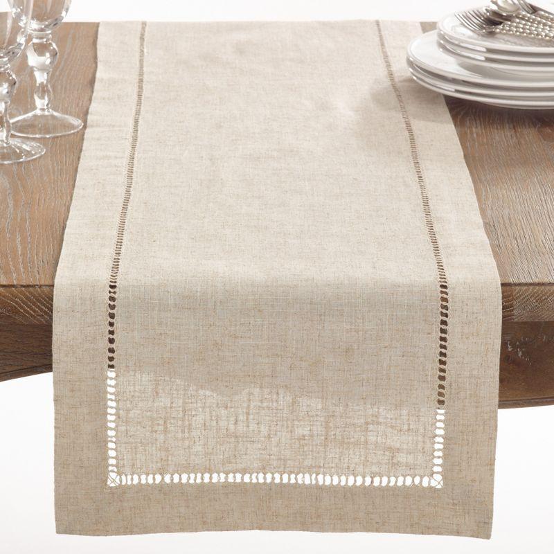 Natural Poly-Linen Blend Hemstitched Table Runner