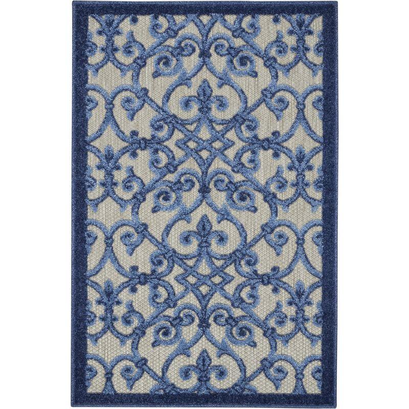 Aloha Grey/Blue Floral Indoor/Outdoor 2'8" x 4' Area Rug