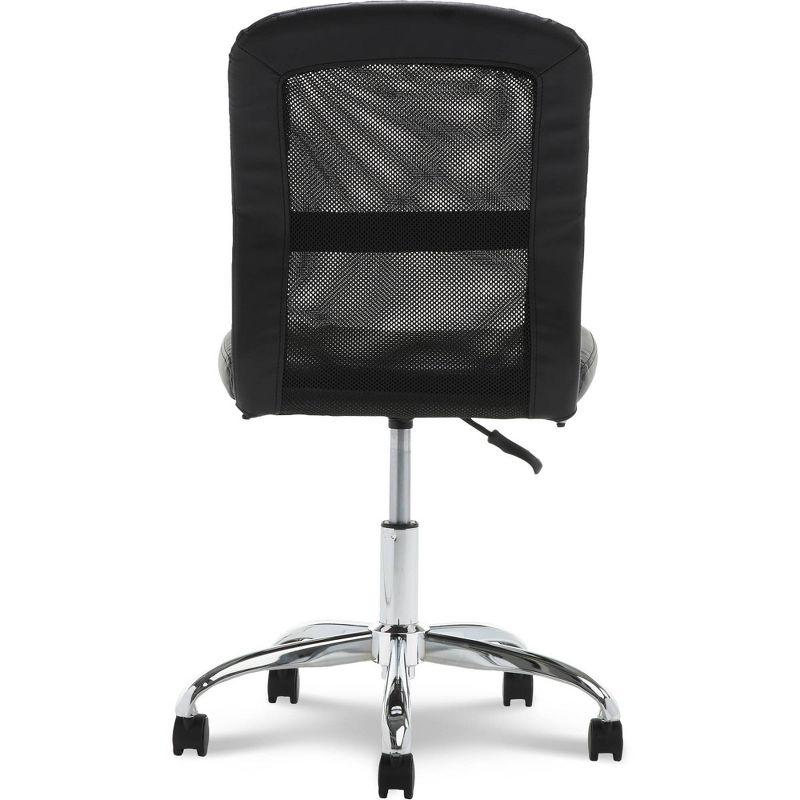 Sleek Black Faux Leather Armless Task Chair with Mesh Back