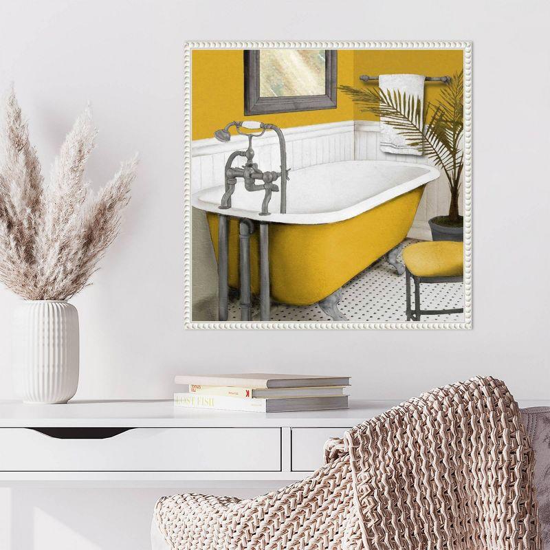 Sunny Bath I Yellow and White Canvas Wall Art with Beaded Frame