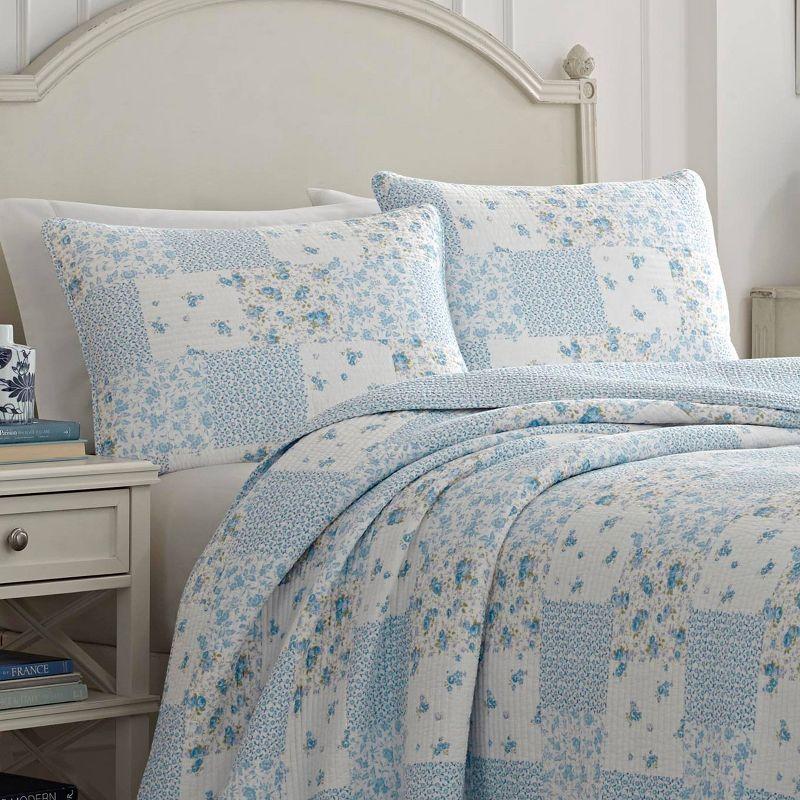 Laura Ashley Kenna Cotton Reversible Blue Quilt Set