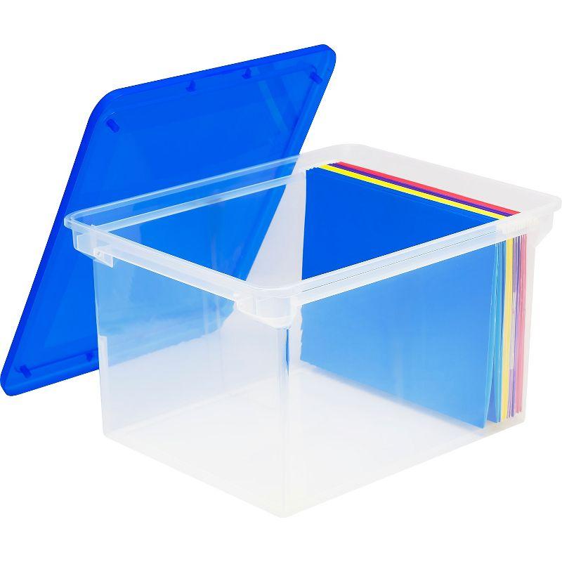 Storex Plastic File Tote Storage Box Letter/Legal Snap-On Lid Clear/Blue 61508U01C