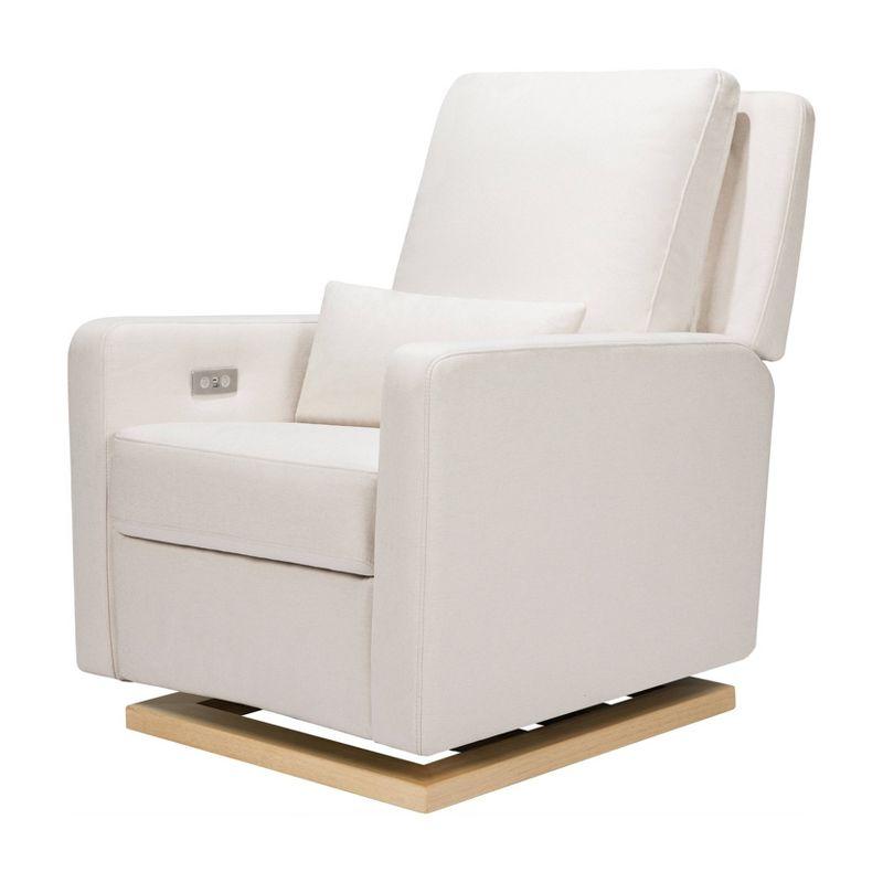 Sigi Minimalist Cream Eco-Weave Glider Recliner with Light Wood Base