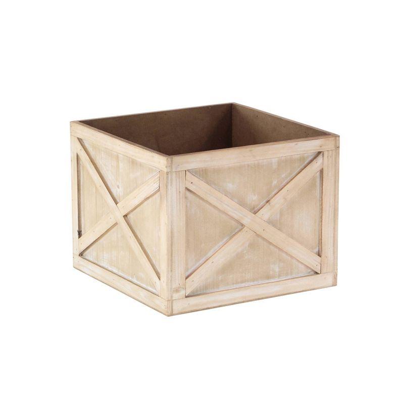 Light Brown Solid Square Wooden Planters Set of 3 for Indoor/Outdoor