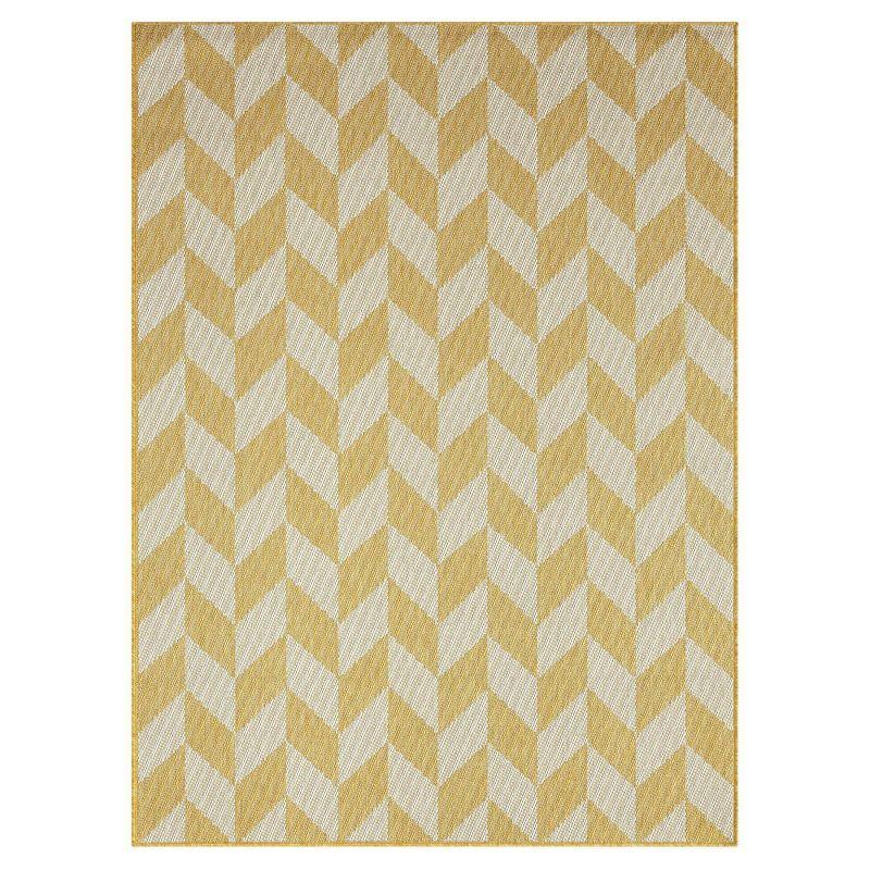 NICOLE MILLER NEW YORK Patio Country Calla Herringbone Indoor/Outdoor Area Rug, Yellow/Cream