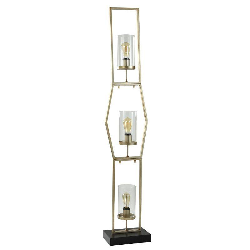 3-Tier Laslo Steel Glass Shade Floor Lamp - StyleCraft: Seeded Glass, Adjustable Head Tilt, UL Listed