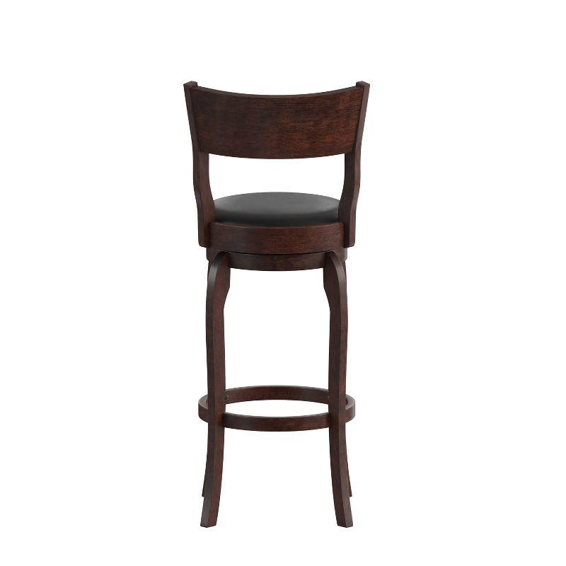 Espresso Swivel Bar Stool with Wood Frame and Leather Seat