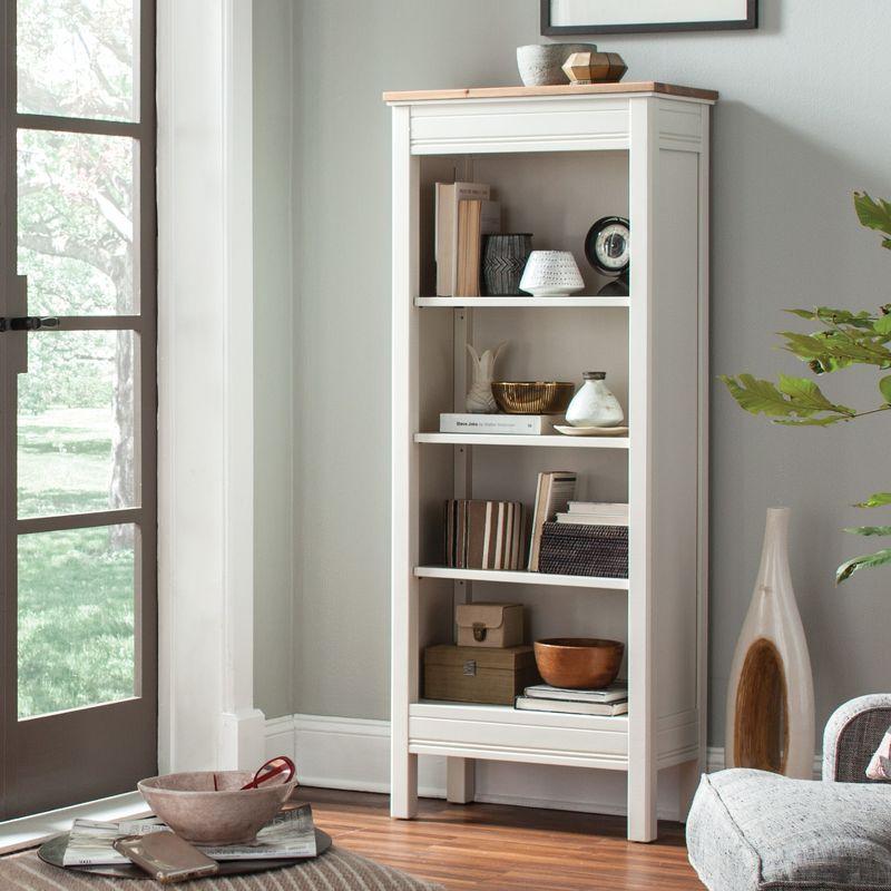 60" Savannah Tall Bookshelf Ivory with Natural Wood Top - Bolton Furniture