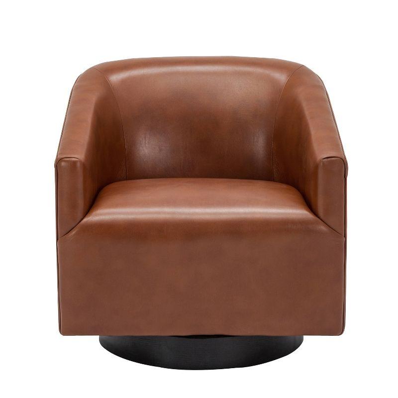 Gaven Black Faux Leather Swivel Barrel Chair with Wood Base