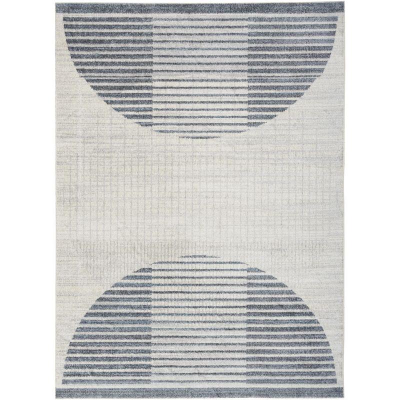 Nourison Astra Machine Washable Semi Circles Mid-Century Modern Indoor Rug Ivory Blue 4' x 6'