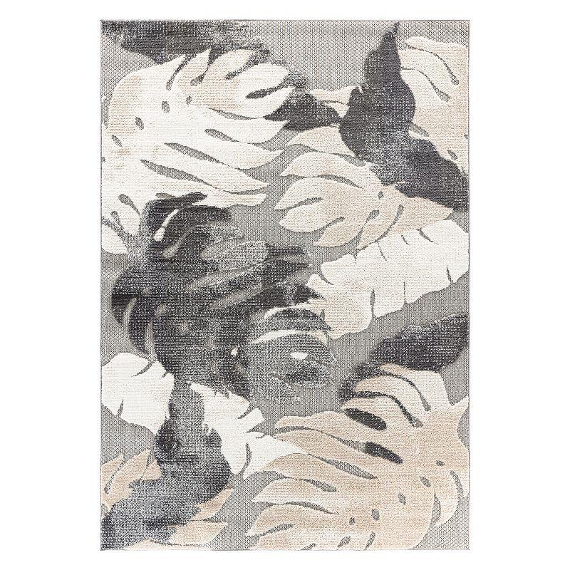 Gray Floral Synthetic 5' x 7' Easy Care Area Rug