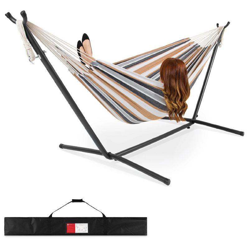 Knutsford 2-Person Brazilian-Style Cotton Double Hammock with Stand Set w/ Carrying Bag