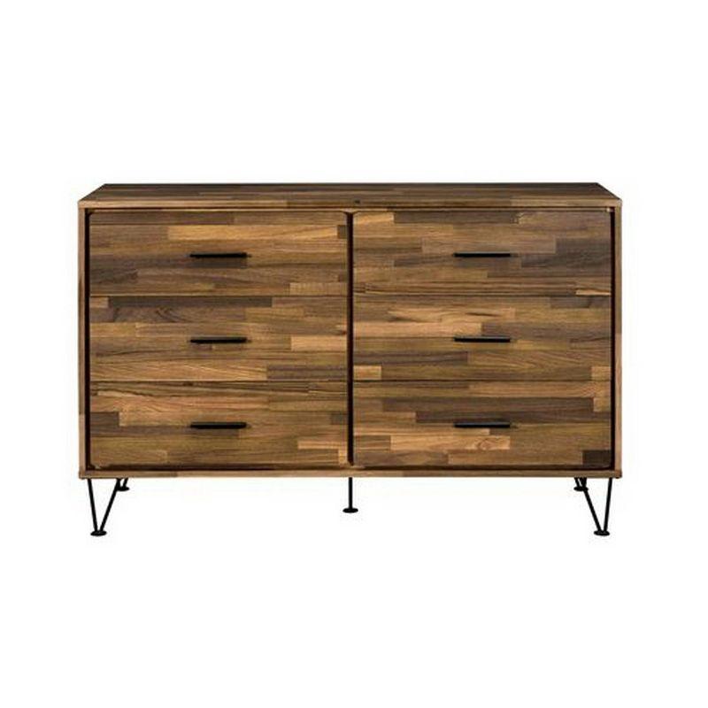 Dresser with 6 Drawers and Butcher Block Pattern Brown - Benzara