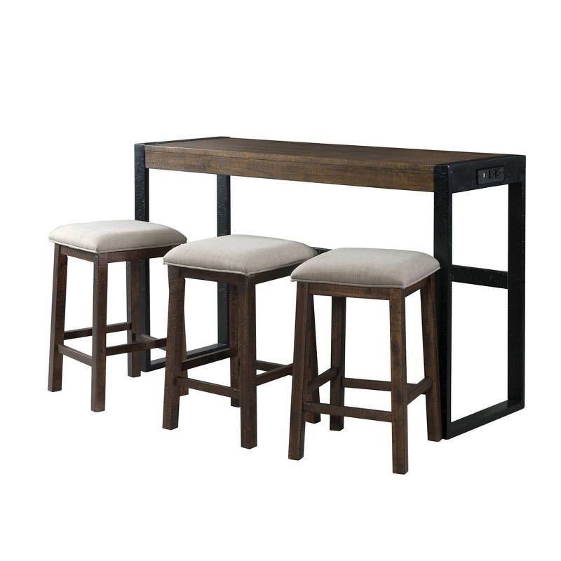 Enrico Multipurpose Bar Table Set Brown - Picket House Furnishings: Includes 3 Stools, USB Outlet