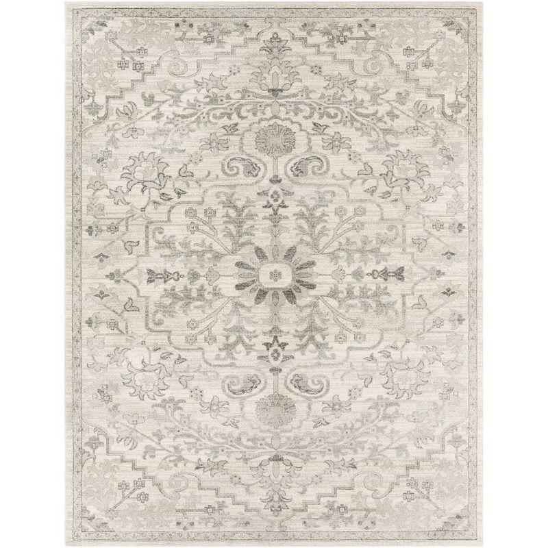 Gray Floral Motif Rectangular Synthetic Area Rug