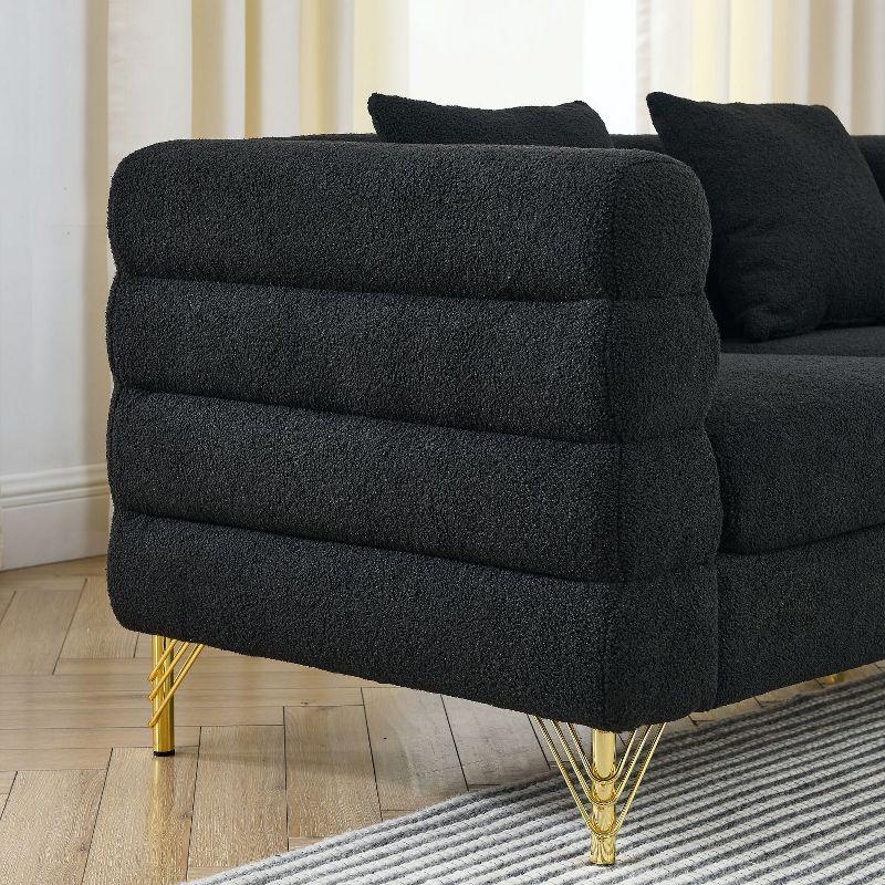 81'' Modular Oversized 3 Seater Velvet Sofa, Deep Seating with 3 Pillows for Living Room, Bedroom, Black - Maison Boucle