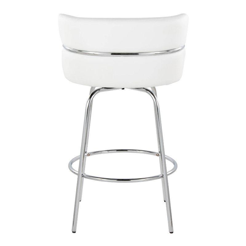 Set of 2 Cinch-Claire Counter Height Barstools Chrome/White - LumiSource: Metal Frame, Swivel Seat, Velvet Upholstery, Footrest