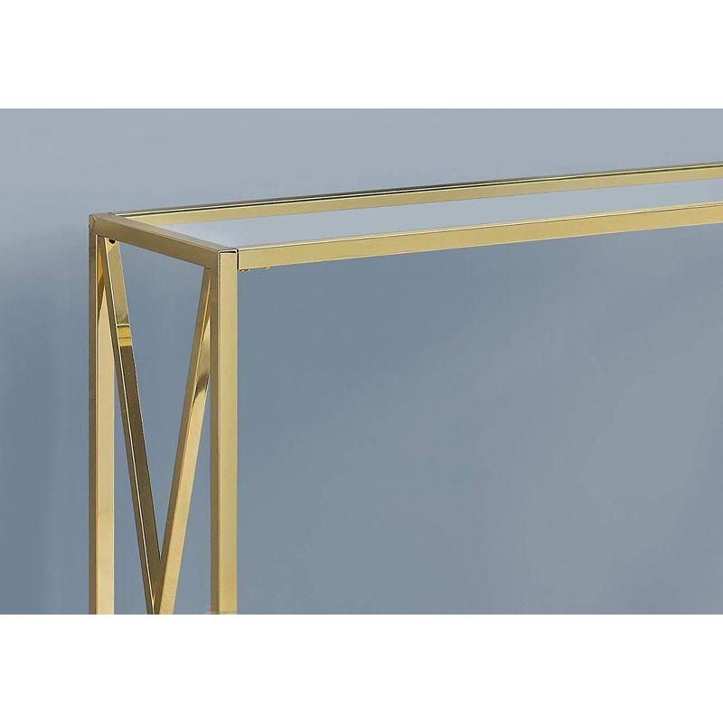 Monarch Specialties 42.25 Inch Modern Chic Glass Top Metal Frame Console Accent Table with Criss-Cross Legs for Living Rooms and Offices, Gold