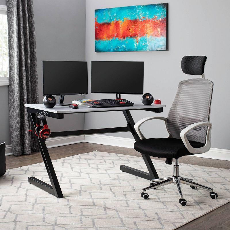 45" Black Steel Curved Gaming Desk with USB Ports and Cup Holder