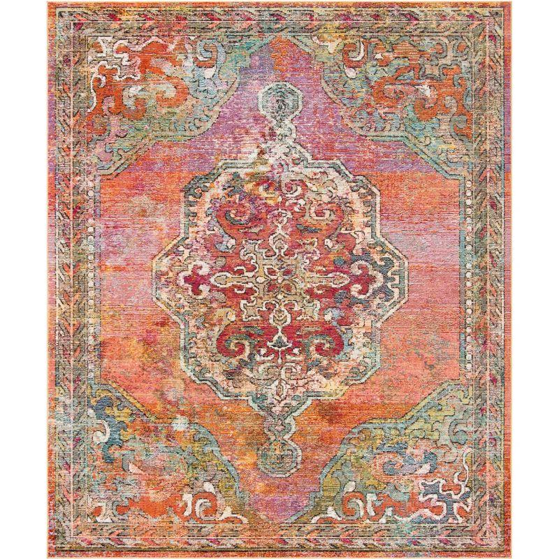 Reversible Light Blue Floral Synthetic 8' x 10' Area Rug