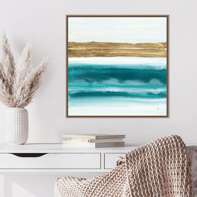 Amanti Art Abstract Gold Emerald Beach III by Chris Paschke Canvas Wall Art Print Framed 22 x 22-in.